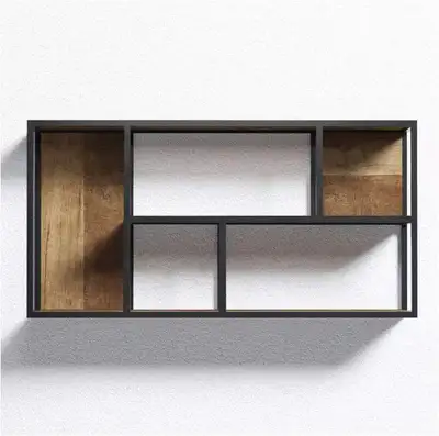 Bauhaus Reclaimed Teak Floating Decorative Cubby Wall Shelves, View more