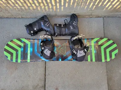 Firefly snowboard with Burton bindings, 110cm. Lamar snowboard boots, it says US 3 on the boots, but...