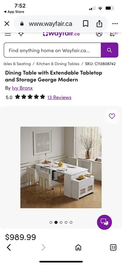 luxury extendable dining table and storage cabinet, View more