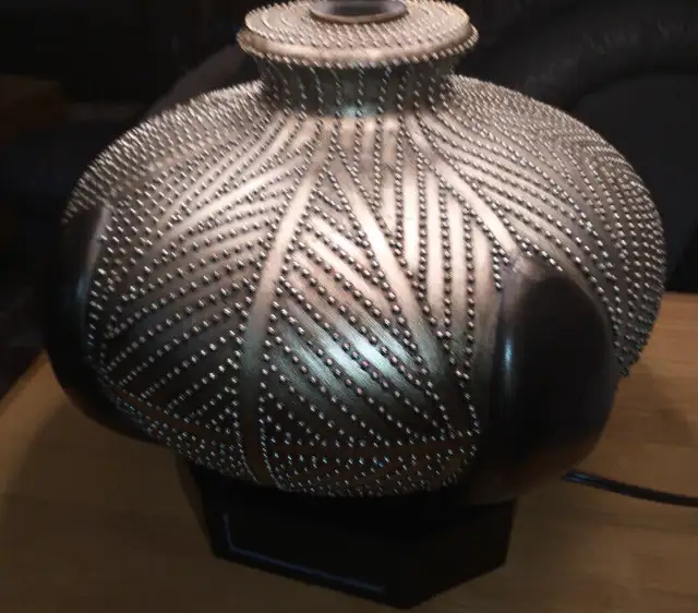 Table Lamp - Catalina, Texture Antique Silver/Black, Drum Shade in Indoor Lighting & Fans in Markham / York Region - Image 4