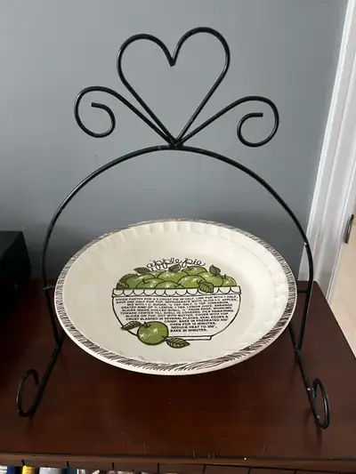 Royal China by Jeanette Apple pie plate in wrought iron holder, View more
