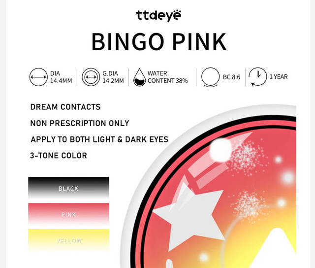Contacts-TTDeye Bingo Pink! in Other in Mississauga / Peel Region - Image 3