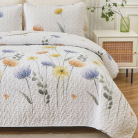 New Queen or King Blue Yellow Floral "A Sweet Dream" Quilt Set