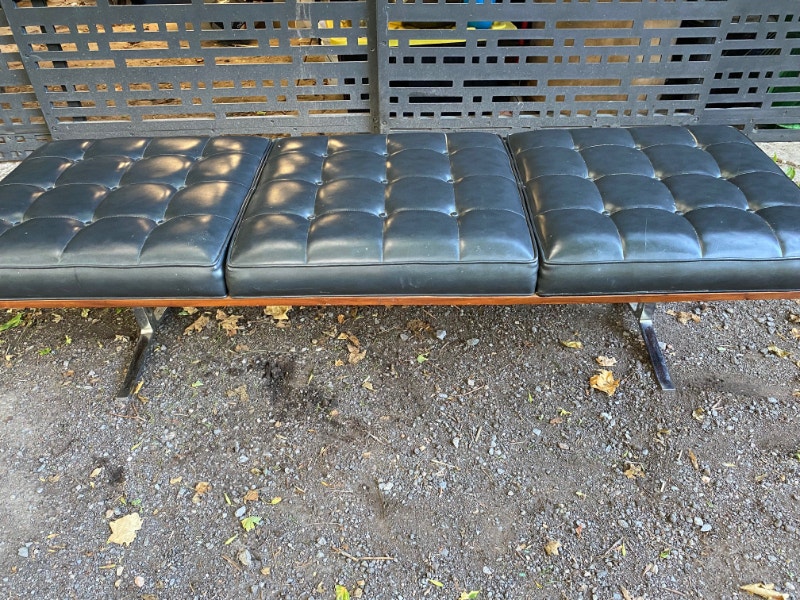 Mid Century Upholstered Bench With Teak Trim Chairs & Recliners