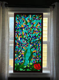 Real Stained Glass Peacock in frame