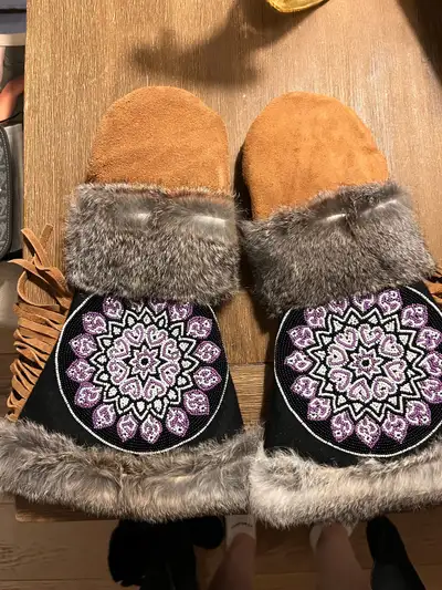 Designer suede and fur gloves , View more