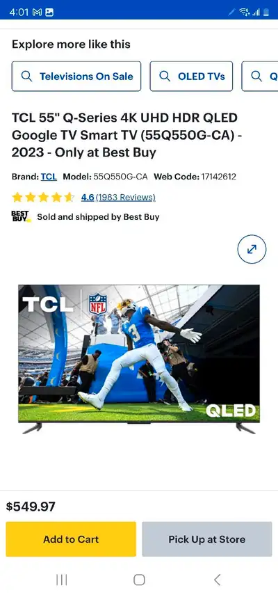 2023 QLED TCL 55" Q-Series 4K UHD HDR QLED Google TV Smart TV, View more