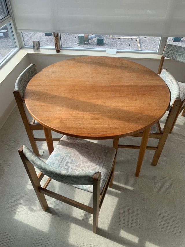 Sold: teak round dining table additional 20” extention piece | Dining ...