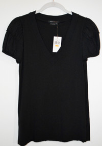 BCBG MaxAzria Women's Black Shirt Small V-neck Puff Sleeves NEW