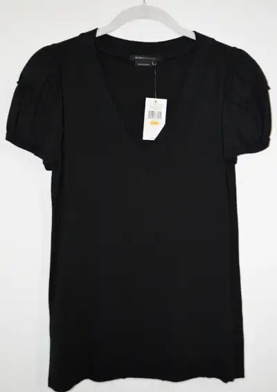 BCBG MaxAzria Women's Black Shirt Small V-neck Puff Sleeves NEW, View more