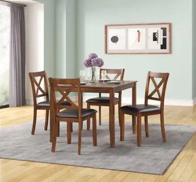 Classic Brown Dining Table with Cushioned Chairs, View more