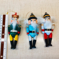 Vintage Flocked & Painted  King & 2 Soldiers Christmas Ornaments