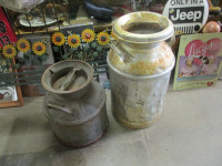 OLD VINTAGE 3 & 5 GALLON MILK CREAM CANS WITH LIDS $30. EA.