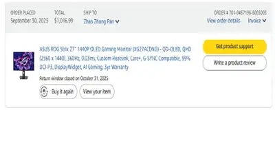 27-inch (26.5-inch viewable) 1440p QD-OLED panel, 360 Hz, 0.03 ms Purchased in Sept 30th 2025 No Scr...
