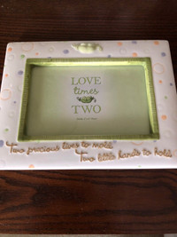 Ceramic picture frame for TWINS  .. holds 4”x6” picture 