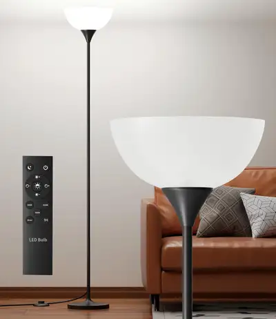 Dimmable Torchiere Floor Lamp with Remote & Foot Switch, 12W LED, View more