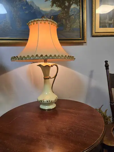 50"s Porcelain Water Pitcher Lamp W/ Original Shade, View more