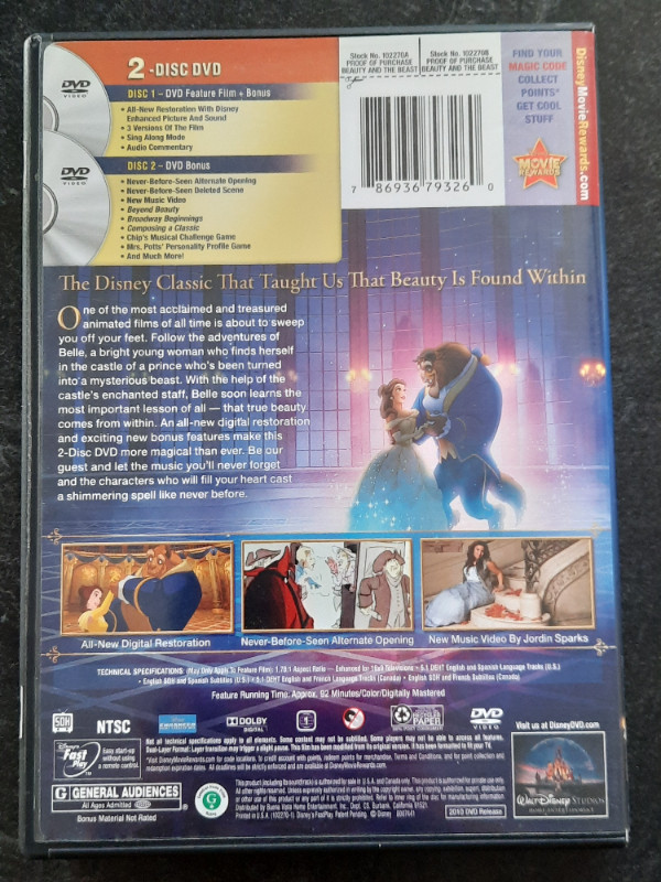 Walt Disney ☆ DVD Beauty and the Beast dans CD, DVD et Blu-ray  à Longueuil/Rive Sud - Image 2