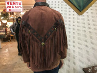 Vintage '80 manteau à franges western cowboy pourpre med. femme