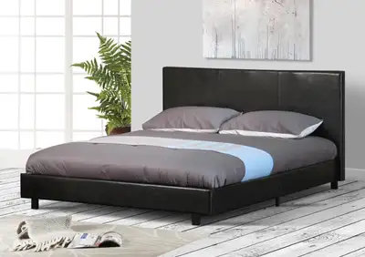 Queen Leather platform bed for $179. Includes: Queen Headboard, Footboard, Rails, slats. Also availa...