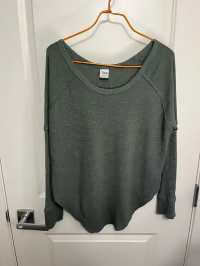 TNA Women's Moss Green Waffle-Knit Long Sleeve Top in size XXS, View more
