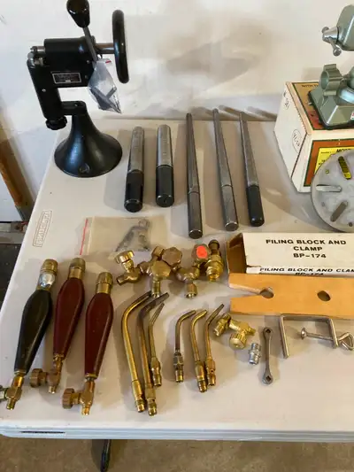 I HAVE AN ASSORTMENT OF HAND TOOLS AND EQUIPMENT FOR SILVERSMITHS AND JEWELLERS. INSIDE RING ENGRAVE...