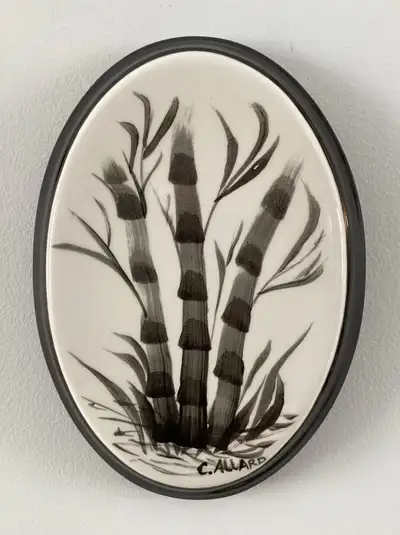 Vintage 1982 Signed Oval Ceramic Asian Theme Wall Plaque, View more