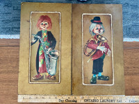 MCM Wooden inset painted clowns