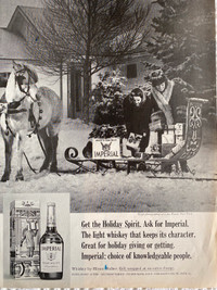 1966 Hiram Walker Imperial Whiskey w/Horse Sleigh Original Ad