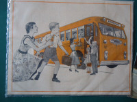 Autobus scolaire Illustration cartonnée 1955  4 x 5 pouces