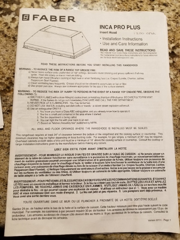 FABER IB1200 Internal Blower Range Hood Fan w/ lights Stoves, Ovens