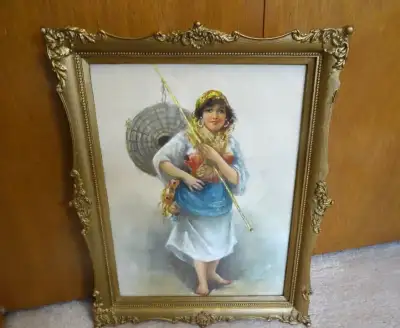 Size is 18.5" x 14.5" Framed Actual picture size is 15" x 11" circa 1890 This is a nicely done paint...