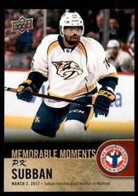 P K SUBBAN ... National Hockey Card Day - 2018 ... card # CAN 16