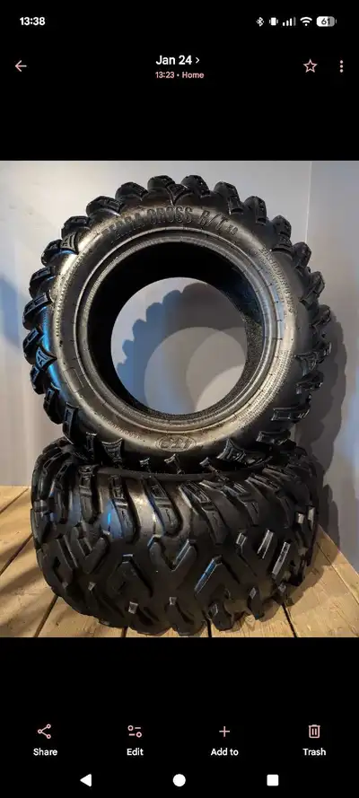 Two ITP Terra Cross 26 x 10 x R14 tires from a 2018 Can-Am Outlander. 5k km worth of trails, still h...