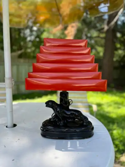 Mid century ceramic panther lamp Venetian blind shade, View more