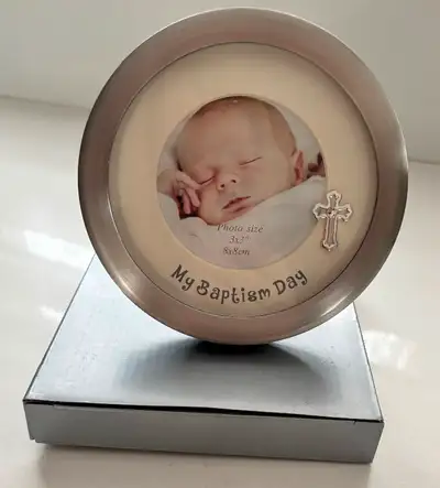 Silver and White 3”x3” Baptism Photo Frame New in box