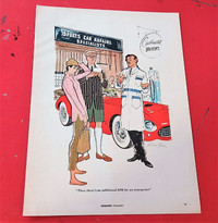 VINTAGE 1956 CARTOON MECHANIC REPAIR SHOP SPORTS CAR FUNNY RETRO