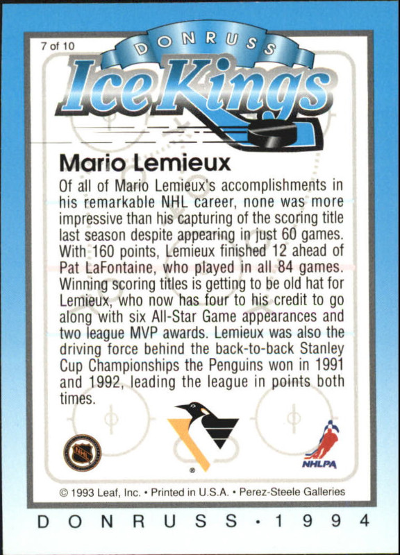 1993-94 DONRUSS .… ICE KINGS Insert Set …. GRETZKY, LEMIEUX, ROY in Arts & Collectibles in City of Halifax - Image 4
