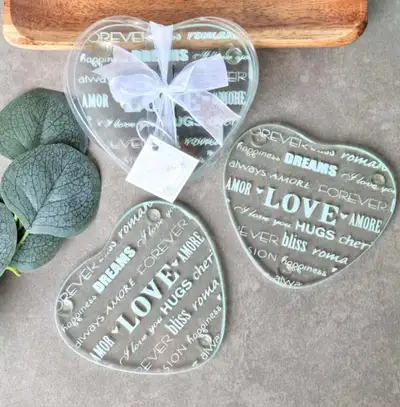Glass Heart Shaped Coasters (wedding favors), View more