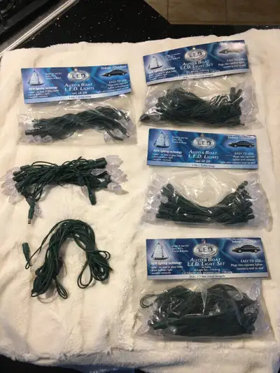 12V LED Christmas lights for your RV. Has cig plug on one end with about 15' of wire, then 2 strings...