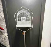 Antique Crown Bird Cage w Vintage Metal Stand
