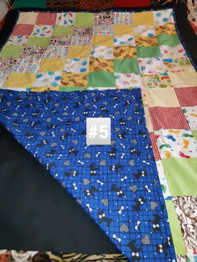 Blankets are patchwork flannelette on one side and cotton a/o polyester on the other. SEE MY OTHER A...