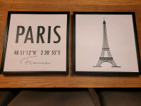 2 cadres Paris / Tour Eiffel cadres noirs et fond rose très pâle