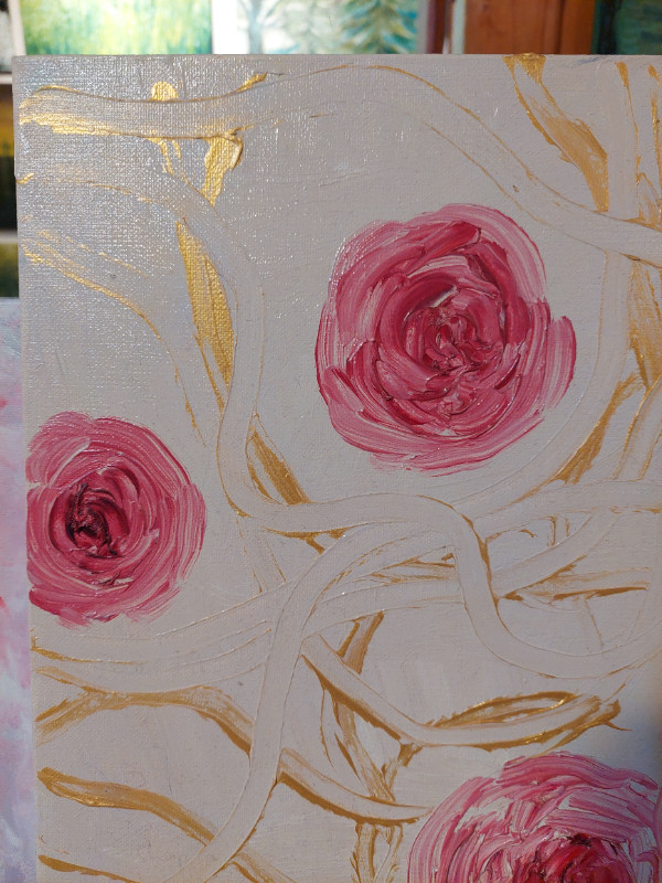 Original artwork - Pink Roses and Gold Ribbons in Arts & Collectibles in Hamilton - Image 3
