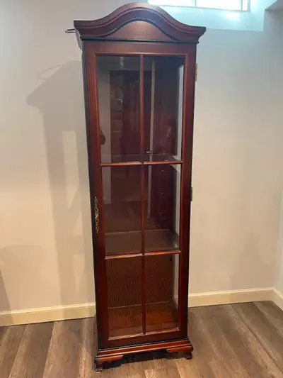 Solid Wood Display Cabinet Bombay Company. Clear glass with Cherry stain finish. 3 glass shelves. It...
