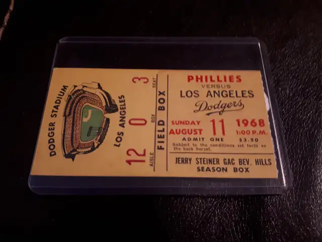 LA Dodgers 1968 program vs SF + Dodgers vs Phillies ticket stub65048397157250125