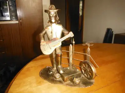 Vintage Copper Western Guitar Playing Cowboy Statue Music box, View more