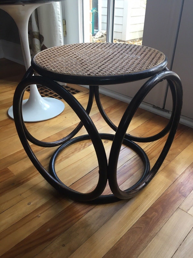 Super RARE Mid Century Modern Bent Wood and Cane Stool Arts