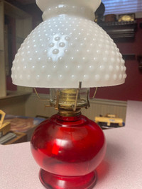 Antique Red Kerosene Lantern with White Milk Glass Shade
