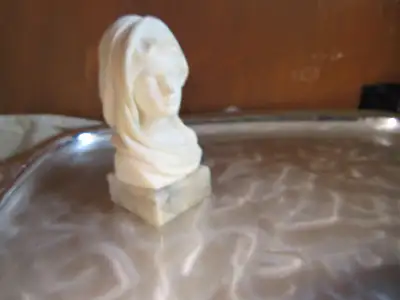 Virgin Mary Alabaster Statue Marble Handmade Signed Italy Rare, View more